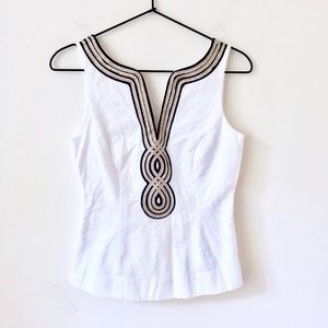Lilly Pulitzer Embroidered V-neck  White Top.